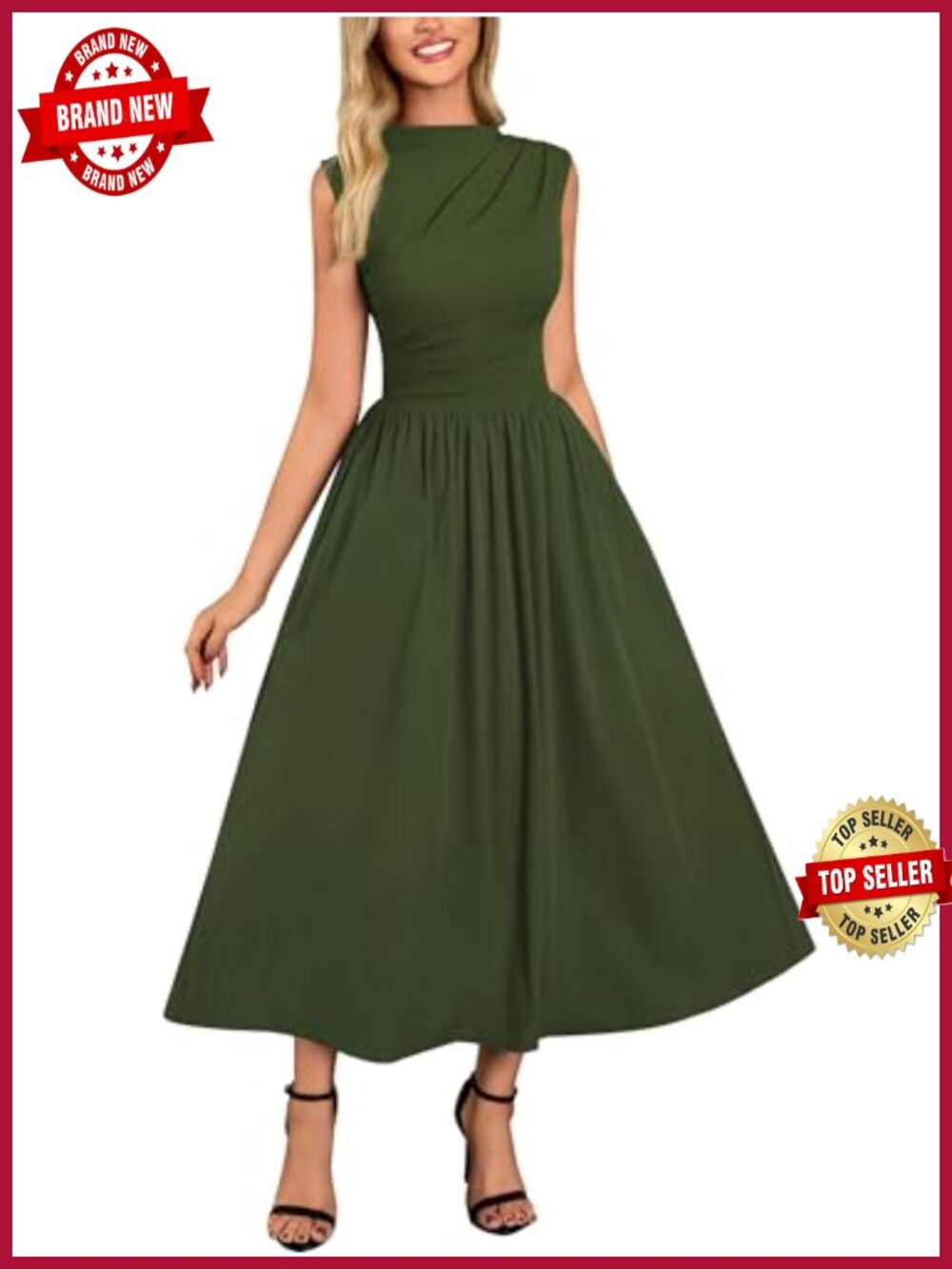 Retro Swing Dress Sleeveless Half Collar with Pockets